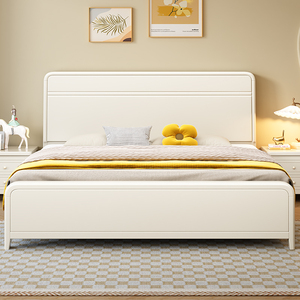 床1.5m白色简约现代卧室气压高箱抽屉储物经济型一米八双人实木床