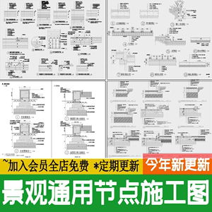 园林景观通用节点常用做法详图CAD施工图铺装路面大样图模板范例