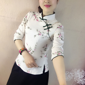 中国风棉麻盘扣女装改良短款修身旗袍上衣中式端庄唐装女茶服套装