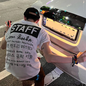 GD权志龙INS同款STAFF 英文韩文白色男女夏季纯棉短袖T恤衣服上衣