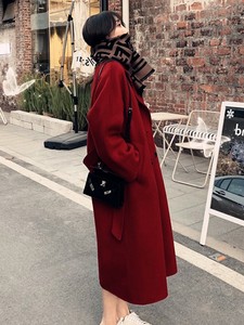 红色韩版双面呢羊绒大衣女2023冬季新款高端小个子加厚毛呢外套女