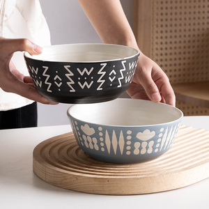 韩式ins风小清新拉面碗沙拉碗家用汤碗6英寸陶瓷面碗釉下彩 微瑕