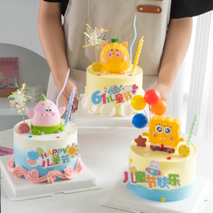 六一儿童节蛋糕装饰卡通海绵宝贝派大星摆件卡通61快乐插牌插件