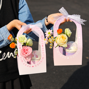 母亲节波波杯鲜花蛋糕包装盒节日快乐丝带围边手提甜品装饰礼盒