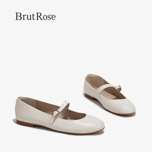 BrutRose时尚芭蕾舞鞋女玛丽珍鞋新款米白色浅口平底单鞋四季鞋