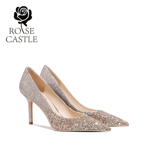 商场同款rosecastle水晶鞋金色高跟新娘鞋秀禾主婚纱婚鞋女不累脚