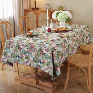 美式彩色提花桌布加厚棉麻布艺油画风餐桌布家用茶几布长方形台布