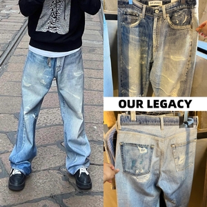 正品代购 Our Legacy 3D打印破洞牛仔裤水洗做旧宽松直筒休闲裤子