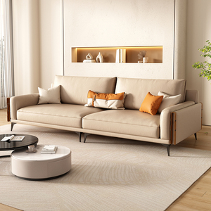 日默瓦现代简约网红皮艺沙发小户型客厅意式轻奢直排多人位皮沙发