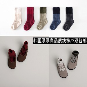 韩国潮INS儿童袜子秋冬季纯棉加厚棉线拼接双针保暖男女堆堆短袜
