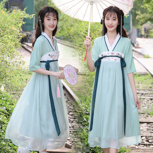 少女装改良版汉服高初中学生夏季薄荷绿新中式复古连衣裙大童裙子