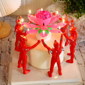 网红生日蛋糕装饰相信光明钢铁飞龙摆件莲花灯旋转荷花蜡烛气氛