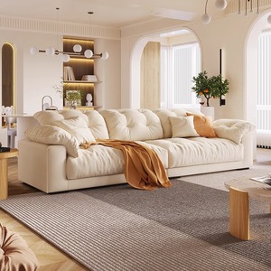 奶油风云朵沙发客厅直排沙发猫抓皮面料小户型意式极简风布艺沙发