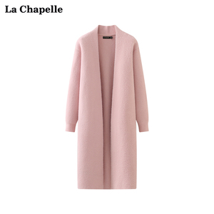 拉夏贝尔/La Chapelle宽松慵懒风长款针织开衫女气质纯色毛衣外套