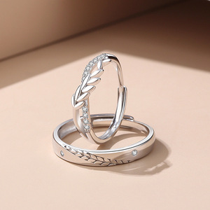麦穗戒指女小众设计高级感纯银一对素圈男士情侣对戒酷潮男生个性