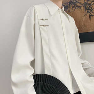 新中式白色长袖衬衫男女时尚设计感铁扣高级轻奢中国风小众衬衣潮