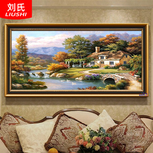 欧式纯手绘油画托马斯花园风景山水有框别墅客厅壁炉天鹅湖装饰画