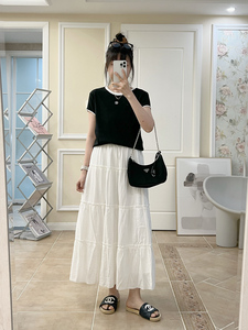 褶皱a字白色蛋糕裙高腰显瘦半身裙女夏季新款裙子很仙的纯色长裙