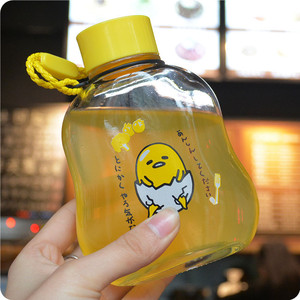韩国蛋黄君玻璃杯小鸡便携水杯学生随手杯可爱提绳茶杯女扁平杯子