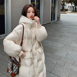 韩系温柔风米白色中长款棉服女冬季2023年新款棉衣东大门冬装外套