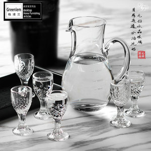 Greenlem中式风格玻璃高脚白酒杯套装家居餐厅烈酒杯家用分酒壶