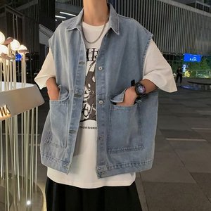 日系cityboy牛仔马甲男ins潮牌宽松落肩无袖背心水洗复古百搭外套