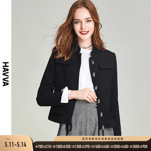 HAVVA2024春季立领小西装法式上衣气质短款黑色西服外套女W39850