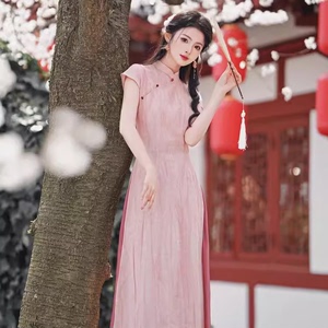 奥黛旗袍茶服仙女禅意新中式日常古琴汉服小个子茶艺师工作服套装