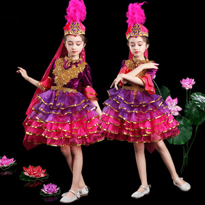儿童新疆舞蹈演出服女童少数民族服装维吾族哈萨克族现代舞表演服