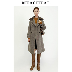 MEACHEAL米茜尔秋冬新款时尚休闲羊羔毛领女外套羊毛双面呢大衣