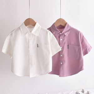 男童短袖白色衬衫夏季薄款棉麻儿童衬衣宝宝上衣韩版洋气夏装潮