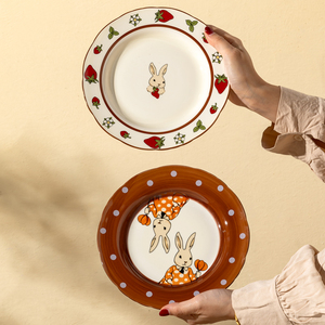 虾妮兔陶瓷西餐盘子菜盘家用可爱高颜值日式餐具鱼盘陶瓷碗盘套装