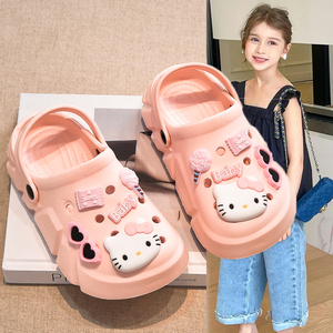 女童洞洞鞋2024年夏季新款儿童KT猫沙滩鞋中大童女孩防滑软底凉鞋