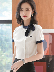 白衬衫女春夏季短袖服务员工装酒店前台工作服空姐职业套装裙衬衣