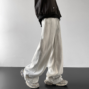 设计感小众扎染白色牛仔裤男vibe风高街美式复古直筒微喇垂感裤子