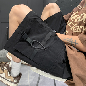 黑色休闲短裤男士2024夏季新款大口袋设计感工装直筒运动五分裤子
