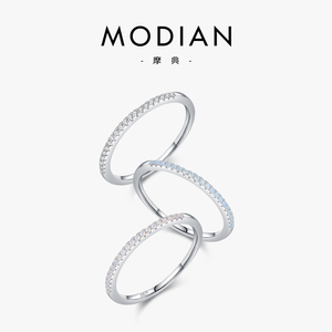 摩典S925纯银水晶排钻戒指女小众设计感新款百搭叠戴风食指戒细戒
