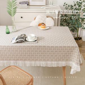 棉麻桌布ins风长方形茶几化妆台布北欧拍照高级感白色圆桌布