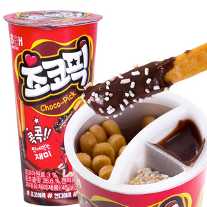 韩国进口零食海太小新巧克力蘸酱饼干45g/双色桶儿童趣味零食