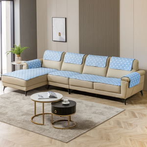 小清新时尚波点皮沙发垫套罩四季通用夏季蓝色地中海芝华士坐垫