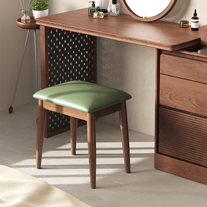 欧式实木梳妆台椅子简约现代家用软包化妆凳卧室女生轻奢网红方凳