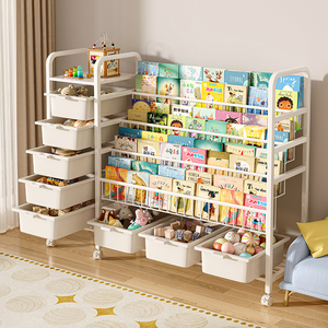 儿童书架玩具二合一收纳架落地阅读绘本架家用宝宝多层置物架书柜