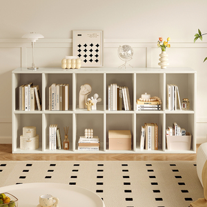 全实木书架法式奶油风展示柜客厅白色格子柜靠墙置物架落地矮书柜