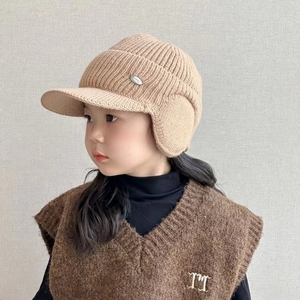 韩风儿童洋气纯色针织帽男女童个性凹造型毛线帽保暖护耳帽棒球帽