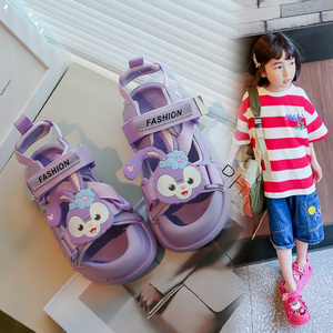 女童鞋子紫色夏日运动凉鞋儿童2024新款中大童女孩软底防滑沙滩鞋