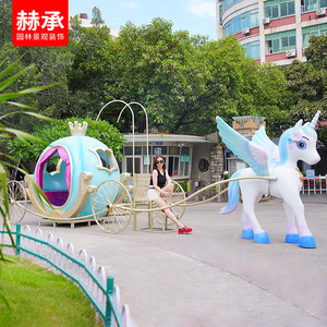 玻璃钢大型马拉车动物大象雕塑独角兽摆件公园林景区网红打卡装饰