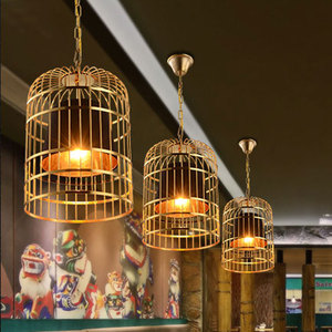 新中式铁艺鸟笼吊灯复古工程创意餐饮店咖啡厅酒吧台金色装饰吊灯