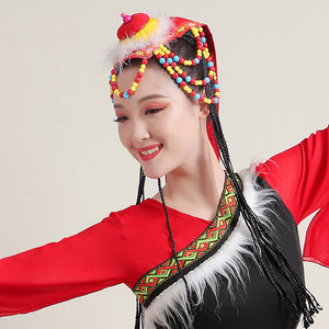 藏族舞蹈演出头饰女藏式民族风新款配饰假辫子藏饰品西藏珠子手工