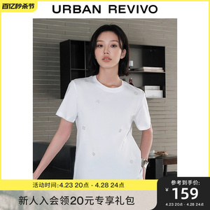 UR2024夏季新款女装时尚百搭钻饰棉质正肩圆领短袖T恤UWG440045