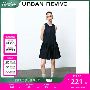 UR2024夏季新款女装都市休闲气质系带百褶连衣裙UWU740088